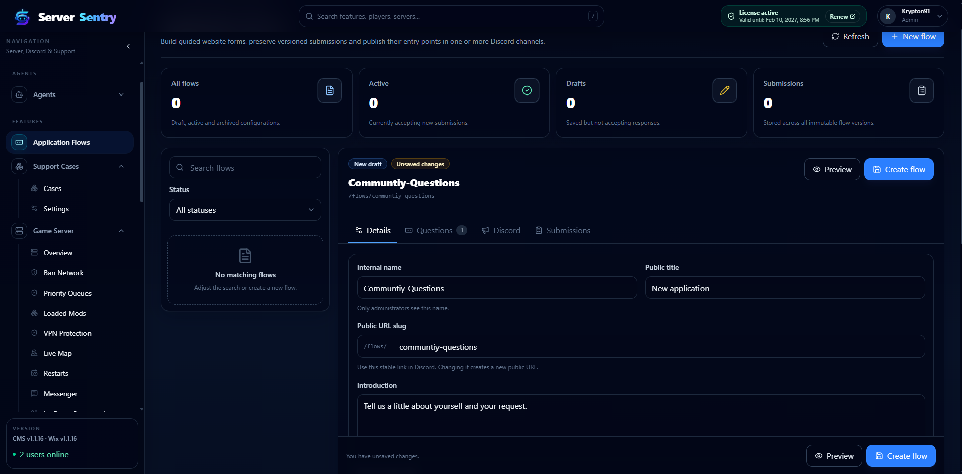 Application Flows editor for community applications